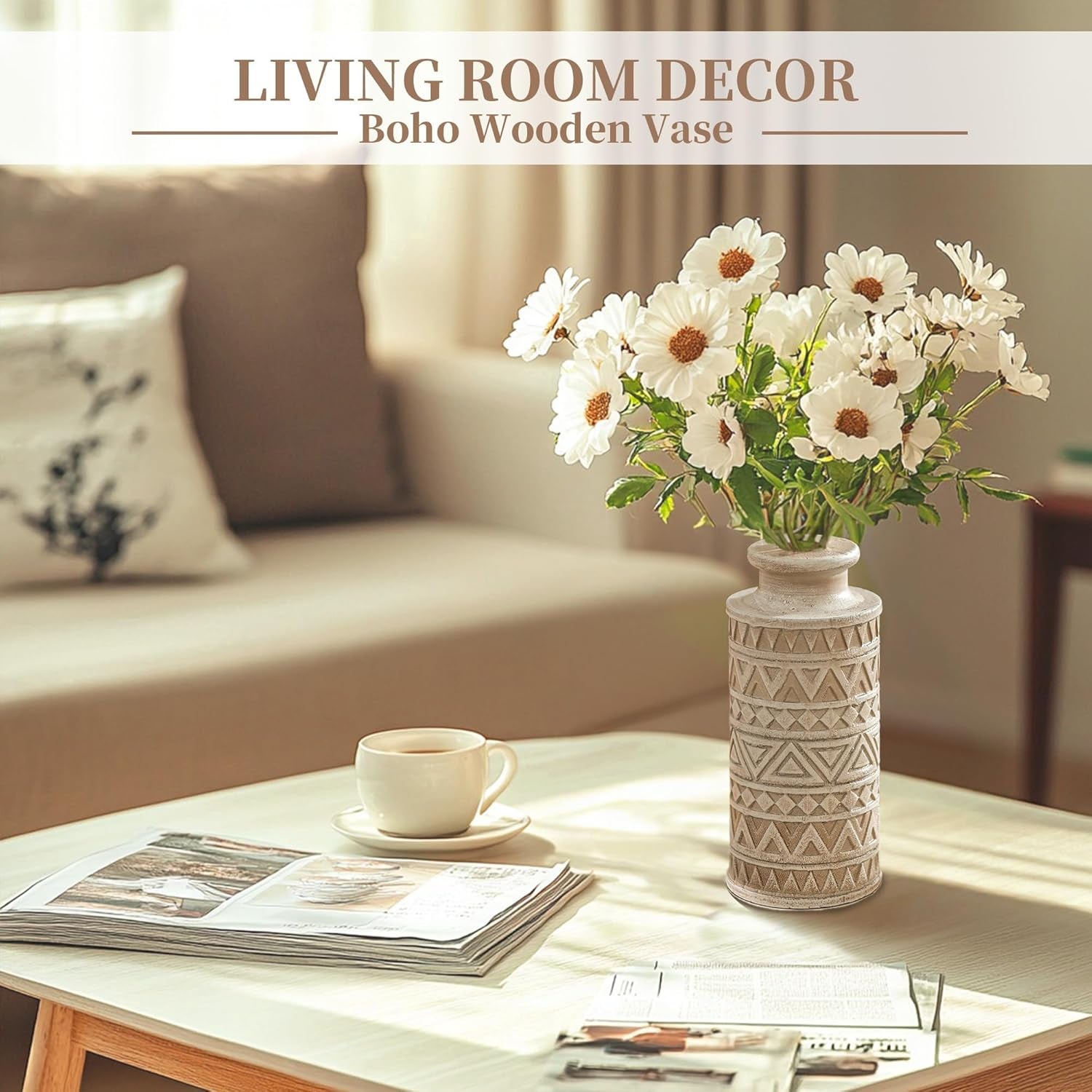 Jarrón Boho de Madera Tallada – Estilo Farmhouse