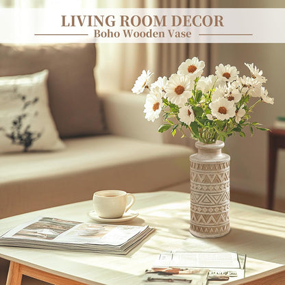 Jarrón Boho de Madera Tallada – Estilo Farmhouse
