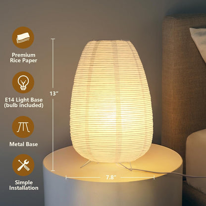 Lámpara de Mesa de Papel de Arroz Estilo Japonés – Luz de 3 Colores Wabi-Sabi con Bombilla Incluida