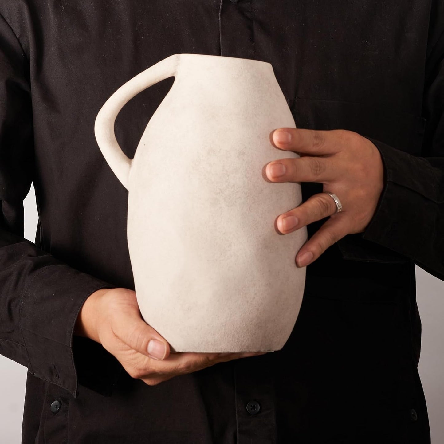 Jarrón Cerámico Blanco con Asa 25 cm