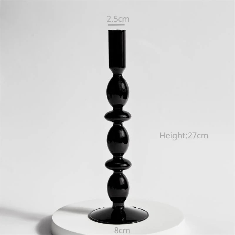 Florero de Vidrio Negro Creativo – Portavelas Decorativo Nórdico para Escritorio y Hogar