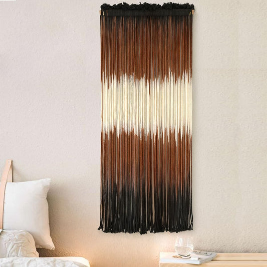 Tapiz Macramé Marrón Boho con Flecos 38x110 cm
