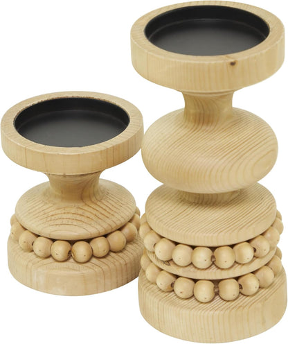 Set Candelabros Madera Marrón 2 Pzs