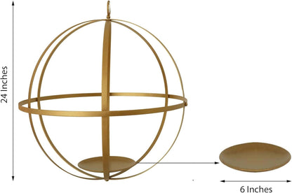 Esfera Geométrica Colgante de Hierro Dorado 63 cm – Porta Florero Decorativo Plegable