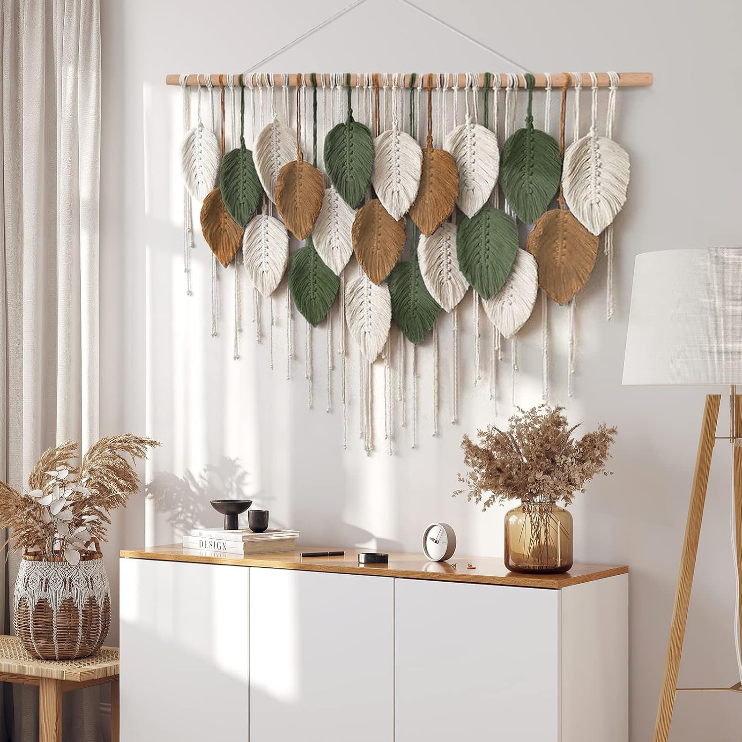 Macramé Boho Grande con Hojas 100x75 cm