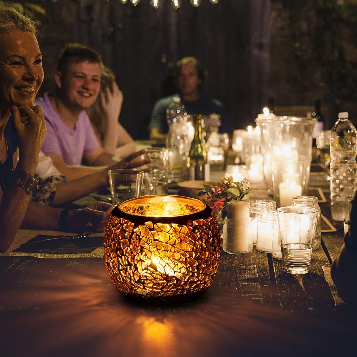 Porta Vela Cristal Ámbar Mosaico Handmade