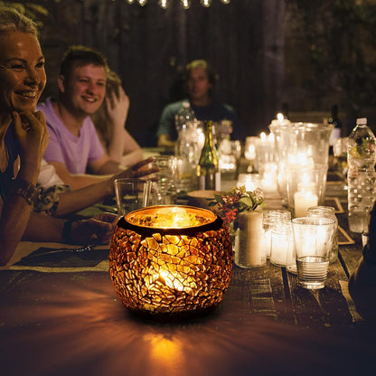 Porta Vela Cristal Ámbar Mosaico Handmade