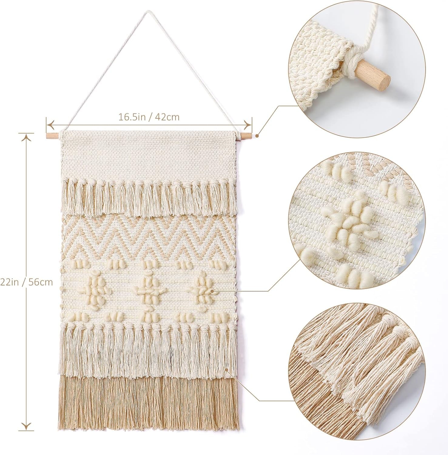 Tapiz Macramé Geométrico con Borla y Bolita de Lana