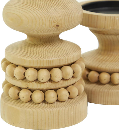 Set Candelabros Madera Marrón 2 Pzs