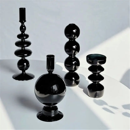 Florero de Vidrio Negro Creativo – Portavelas Decorativo Nórdico para Escritorio y Hogar
