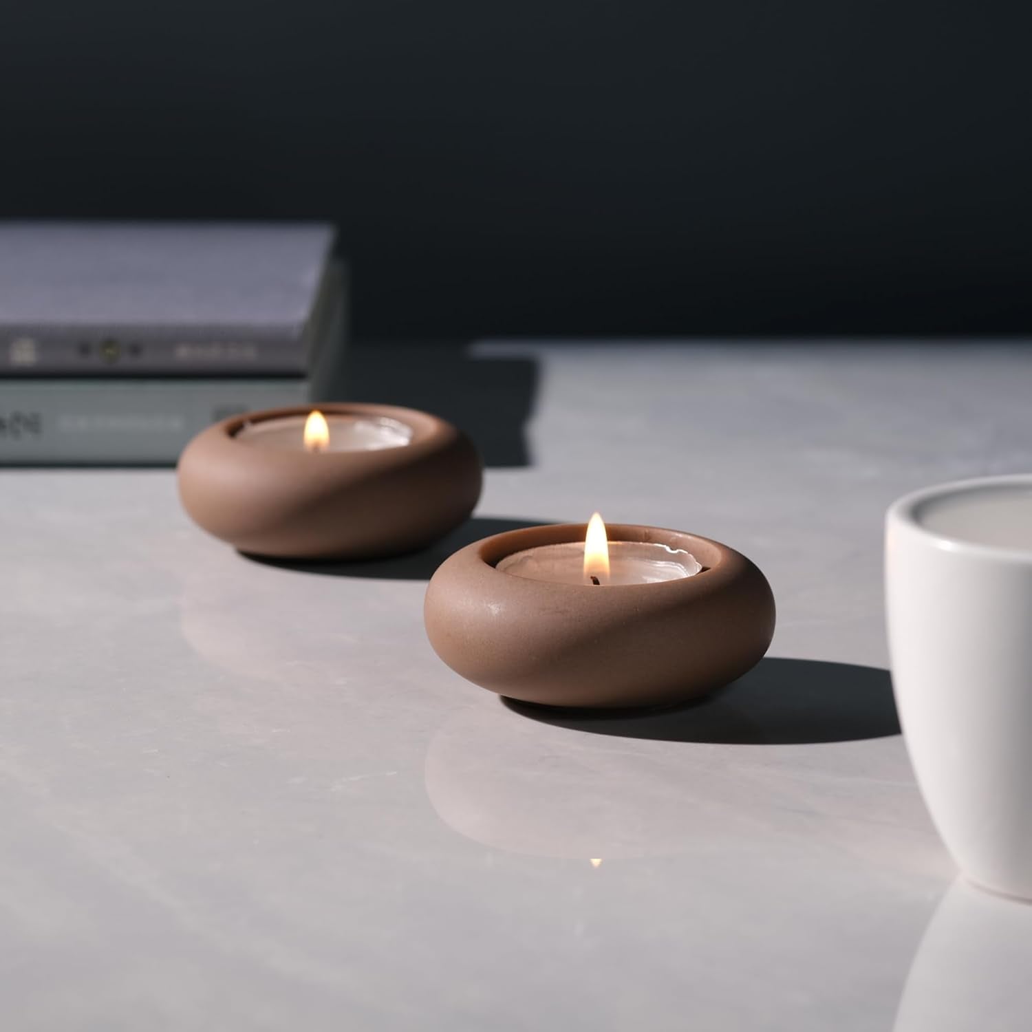 Set Portavelas Piedra Cemento 2 Piezas