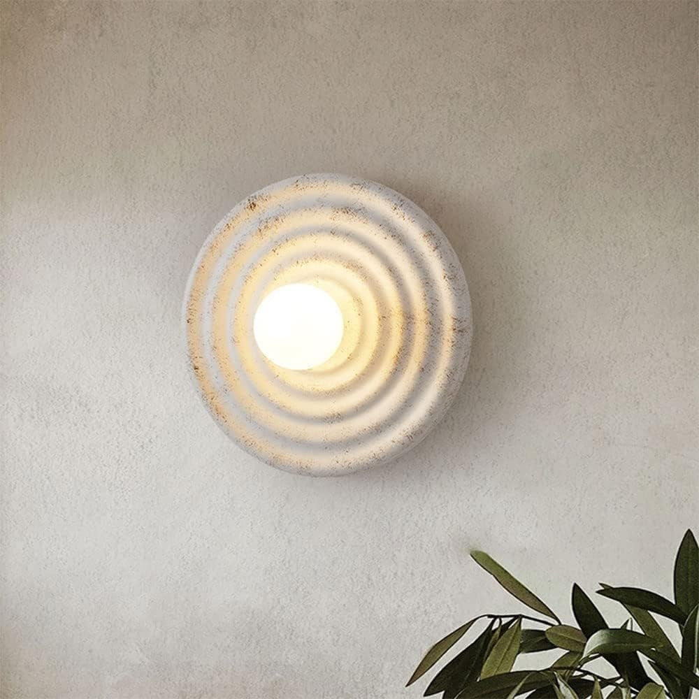 Aplique de Pared LED Estilo Japonés Wabi-Sabi – Lámpara Circular de Resina y Vidrio, Moderna para Pasillos, Baños y Ambientes Loft