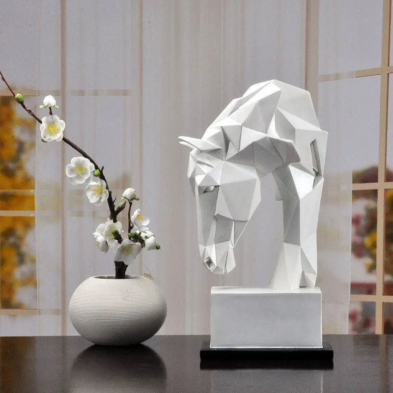 Escultura Cabeza de Caballo en Resina – Decoración Moderna Nórdica Animal Origami