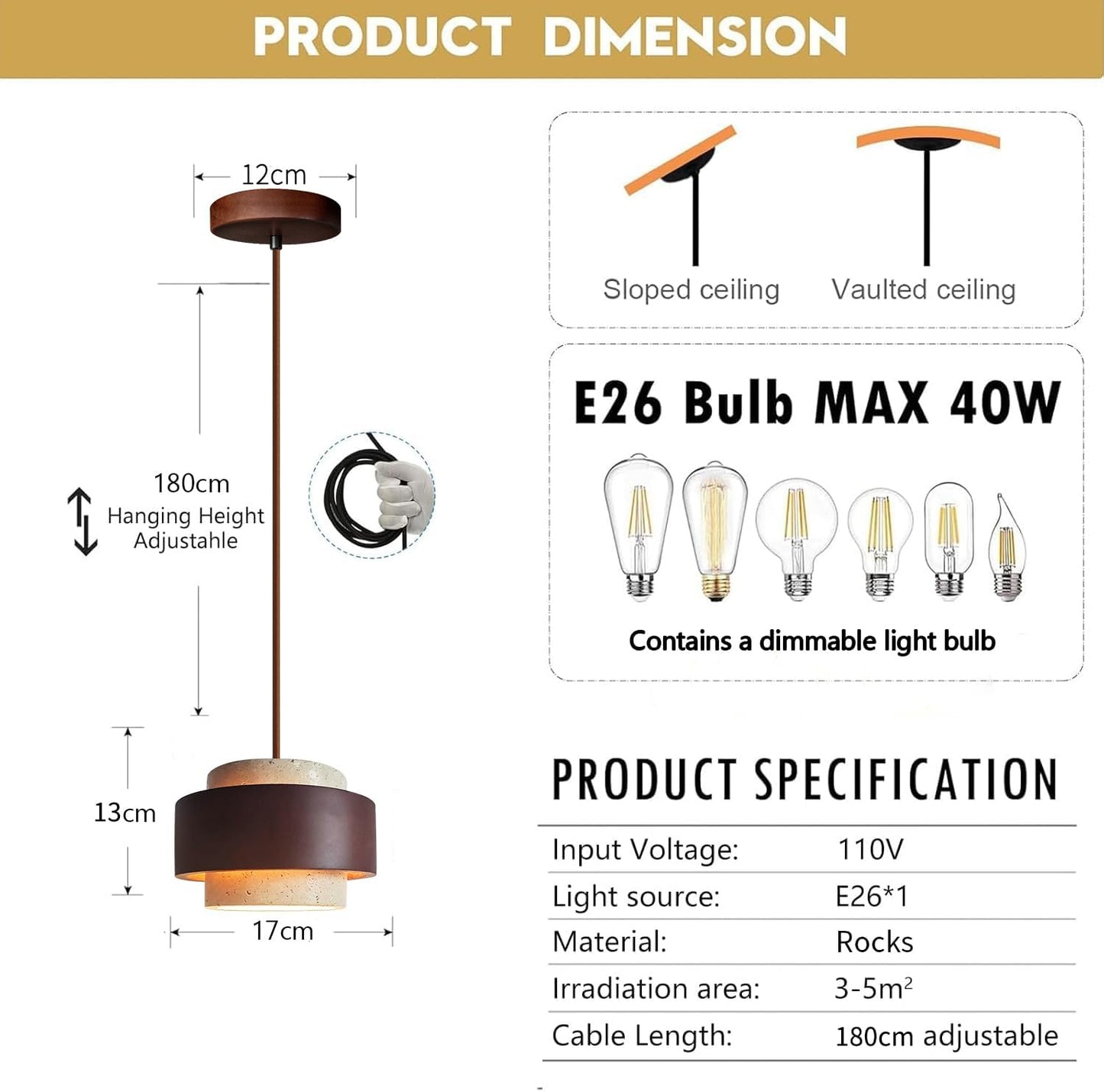 Lámpara Colgante Travertino Dimmable