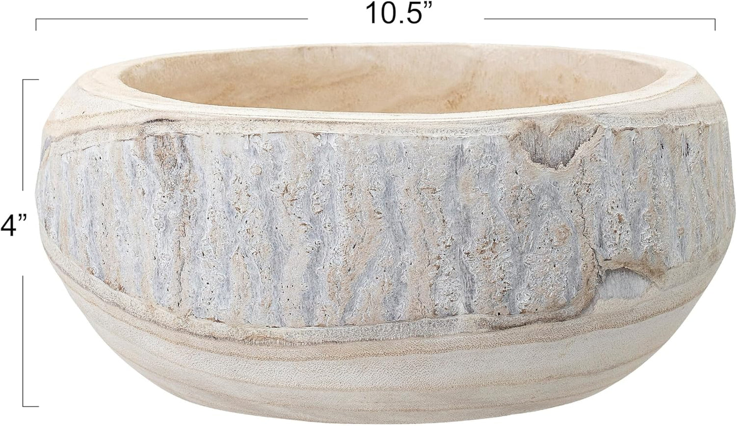 Bowl Paulownia Tallado a Mano Blanco 27 cm
