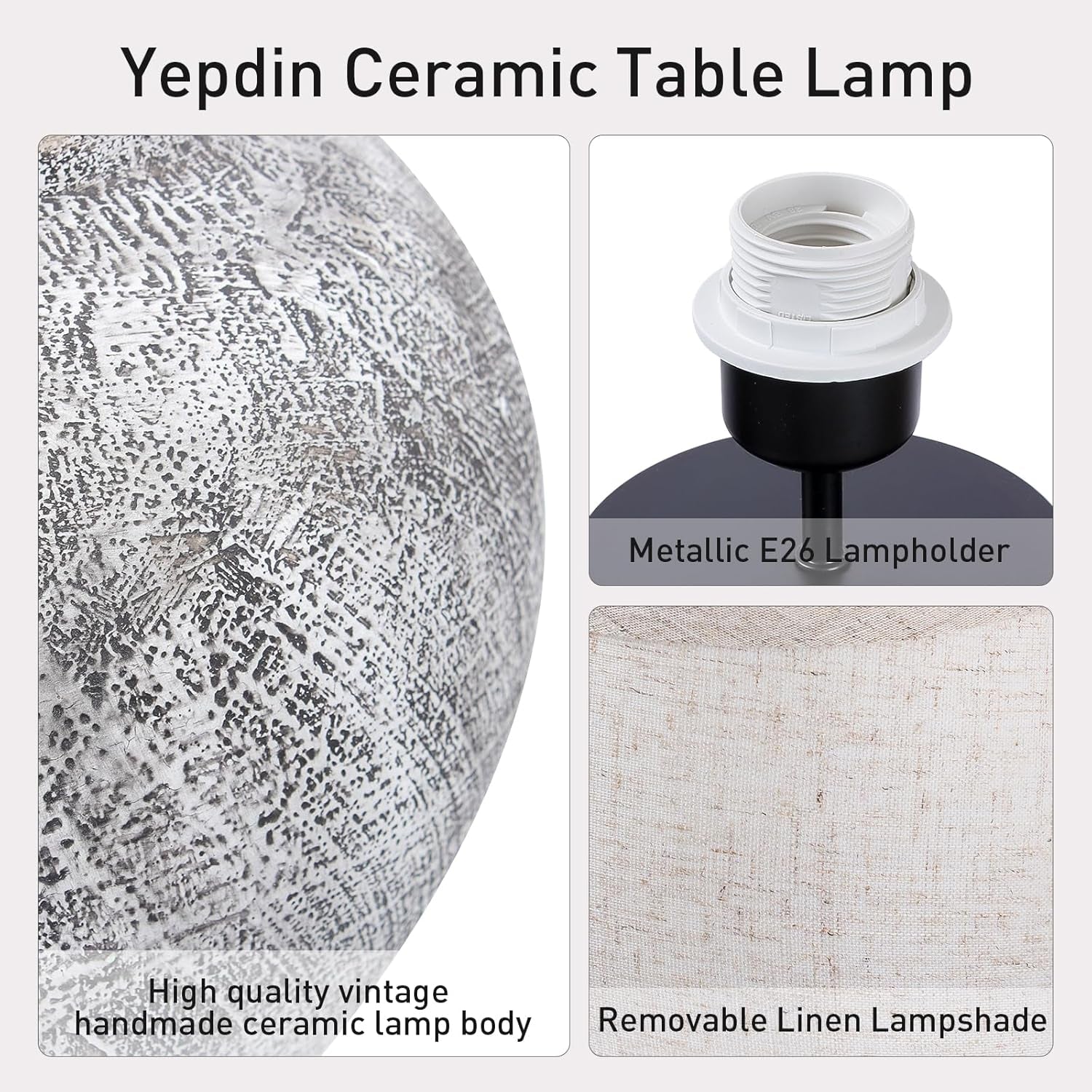 Lámpara Mesa Cerámica Blanca Vintage