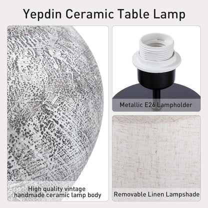 Lámpara Mesa Cerámica Blanca Vintage