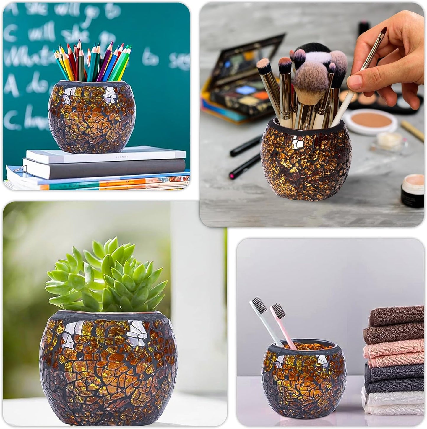 Porta Vela Cristal Ámbar Mosaico Handmade