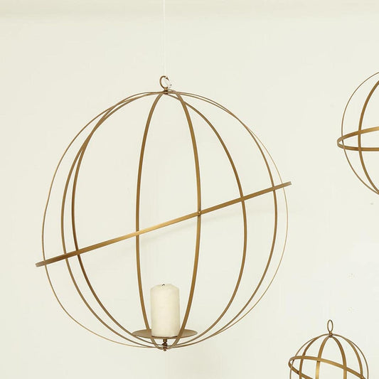 Esfera Geométrica Colgante de Hierro Dorado 63 cm – Porta Florero Decorativo Plegable