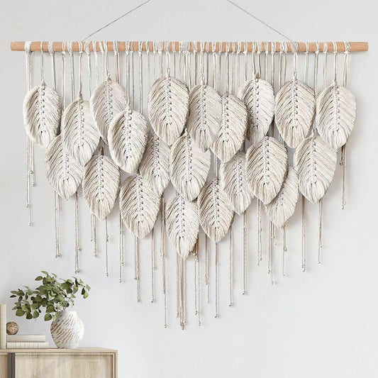 Tapiz Macramé Beige con Hojas Boho