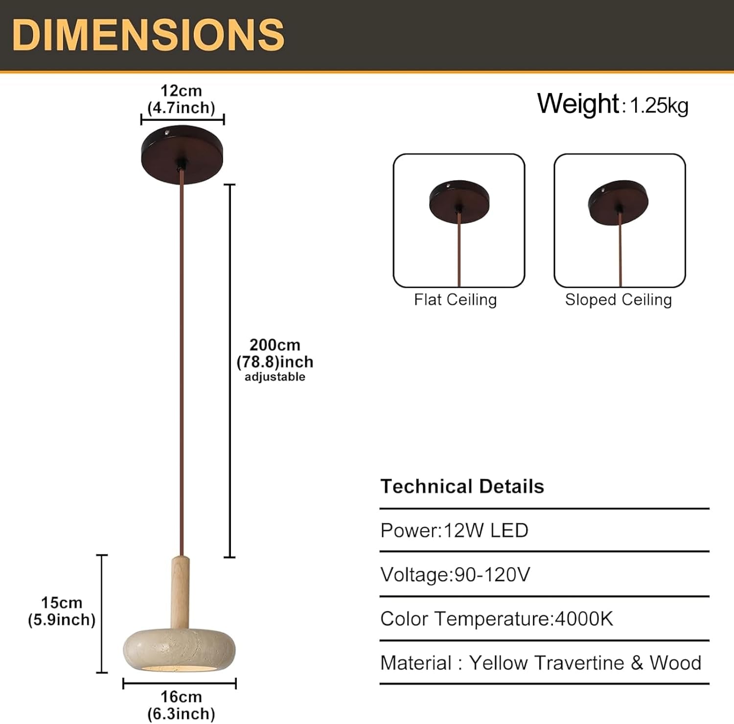 Colgante Piedra Natural y Madera Redondo LED
