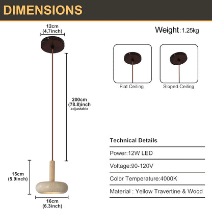Colgante Piedra Natural y Madera Redondo LED