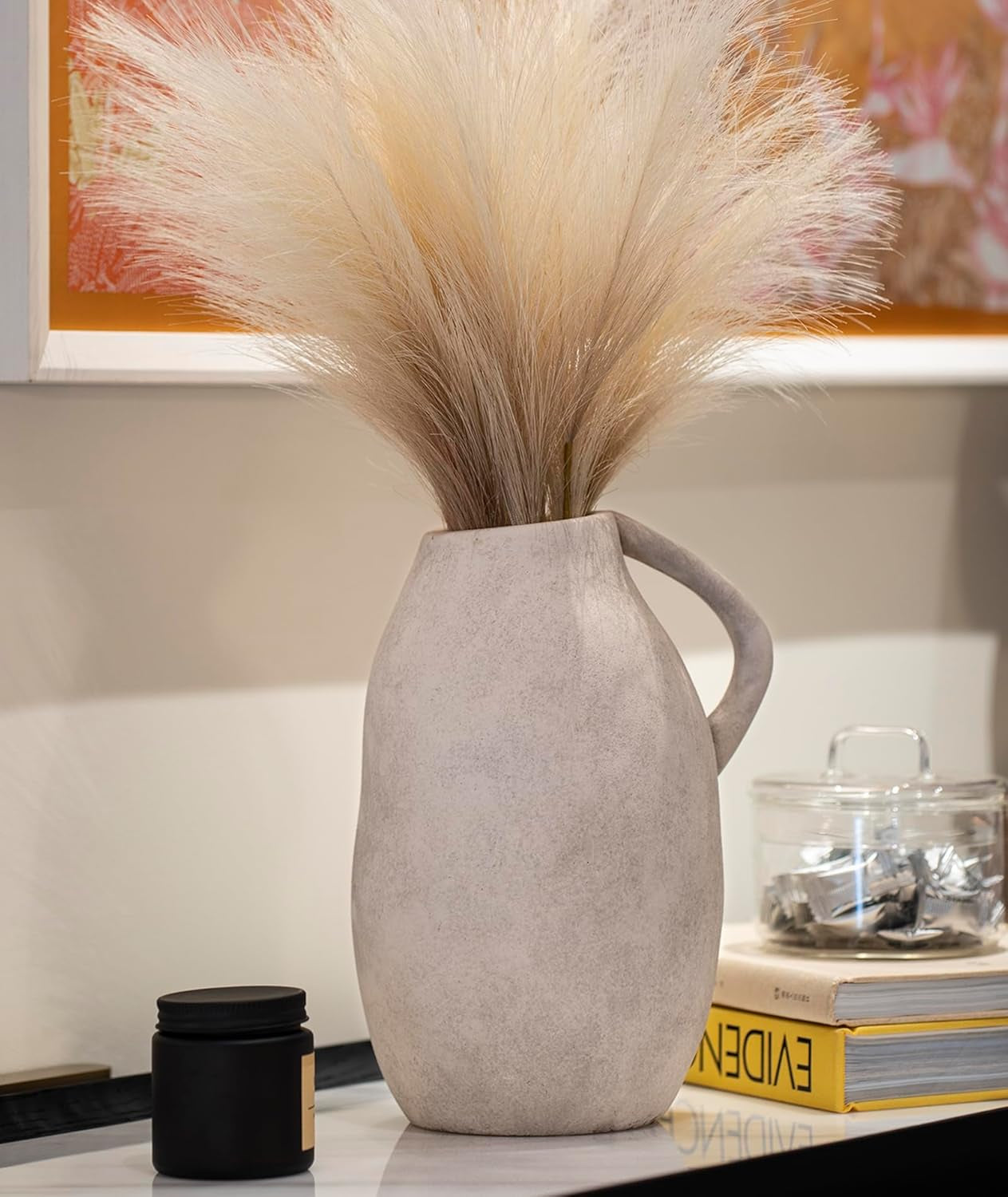 Jarrón Cerámico Blanco con Asa 25 cm