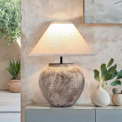 Lámpara Mesa Cerámica Blanca Vintage