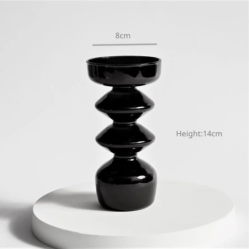 Florero de Vidrio Negro Creativo – Portavelas Decorativo Nórdico para Escritorio y Hogar