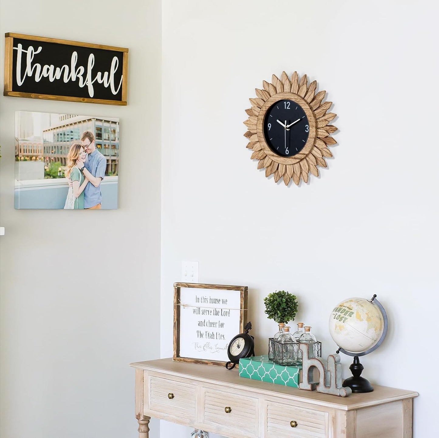 Reloj Pared Sol Madera Boho 30cm
