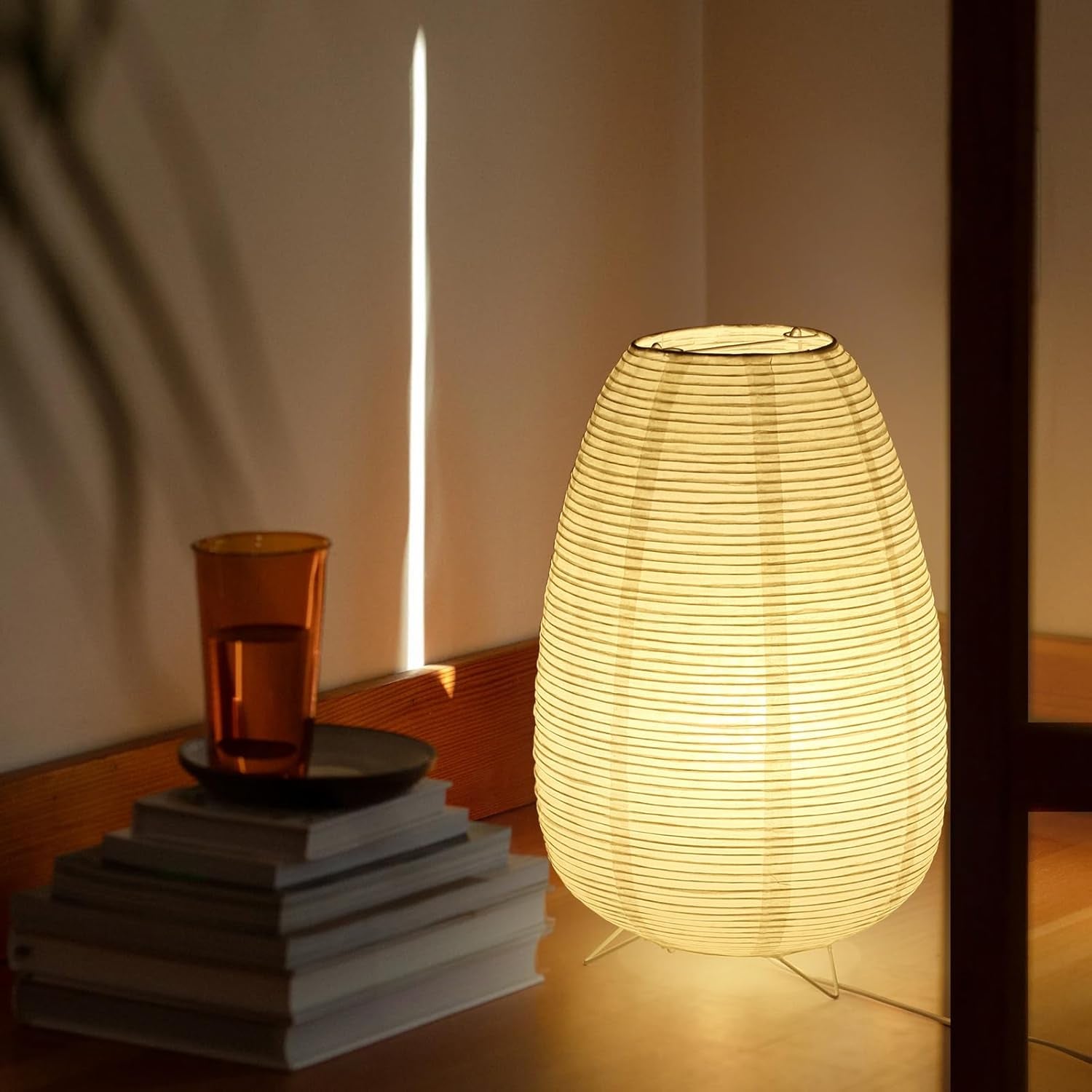 Lámpara de Mesa de Papel de Arroz Estilo Japonés – Luz de 3 Colores Wabi-Sabi con Bombilla Incluida