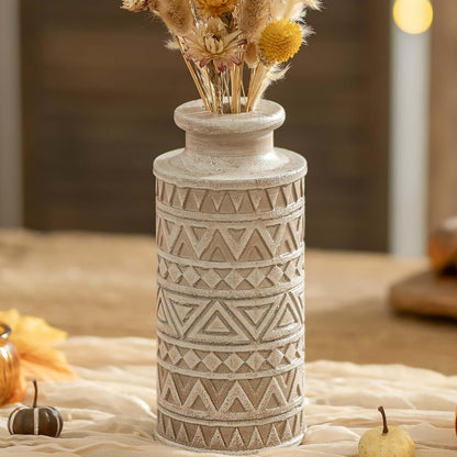 Jarrón Boho de Madera Tallada – Estilo Farmhouse