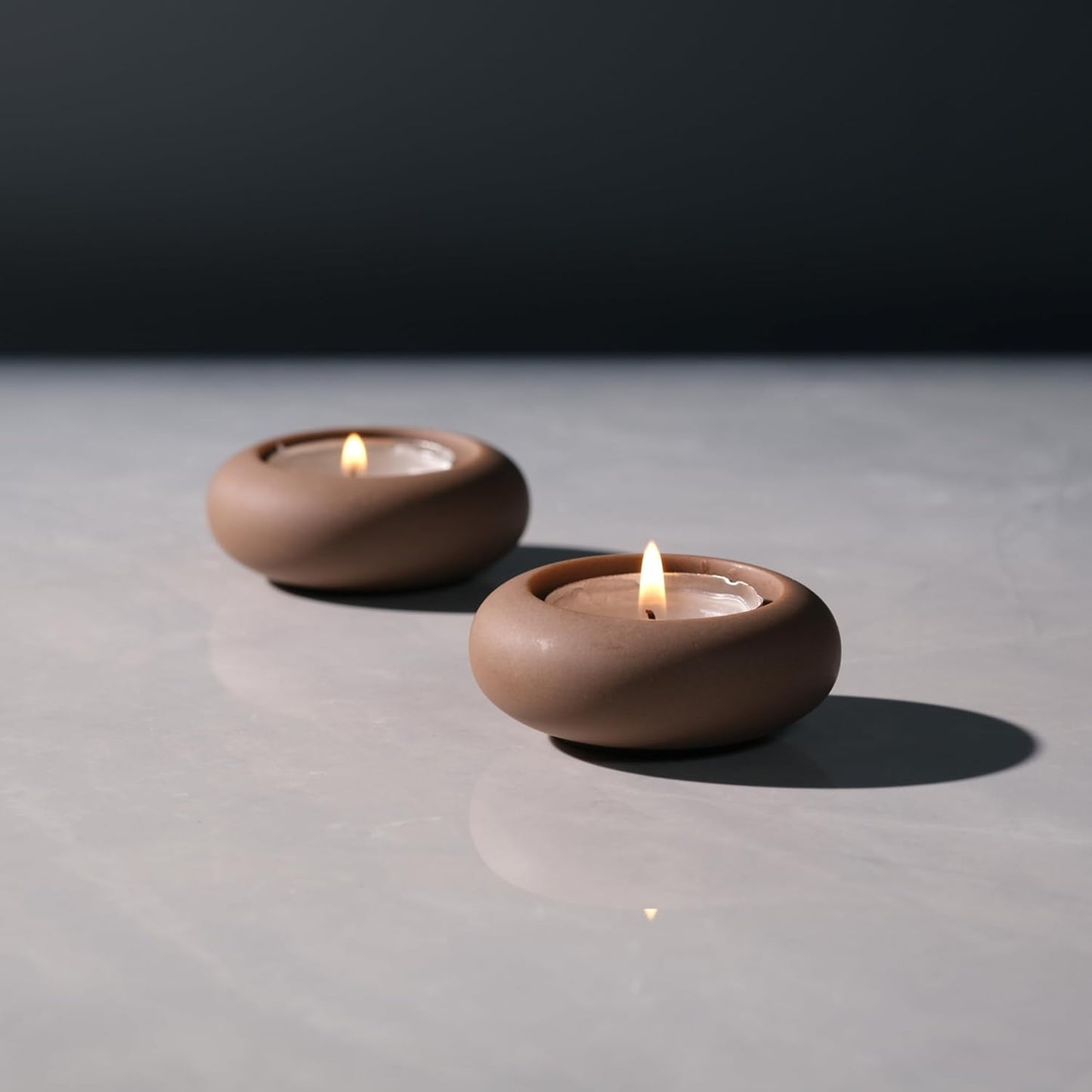 Set Portavelas Piedra Cemento 2 Piezas