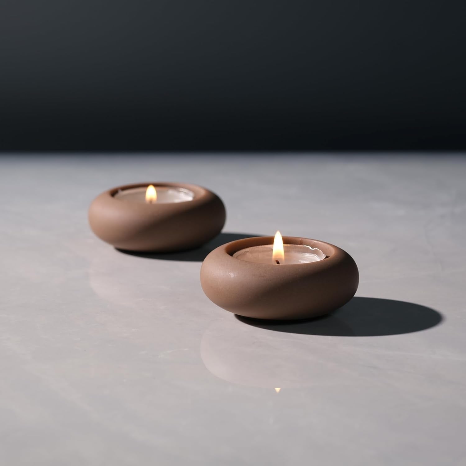 Set Portavelas Piedra Cemento 2 Piezas