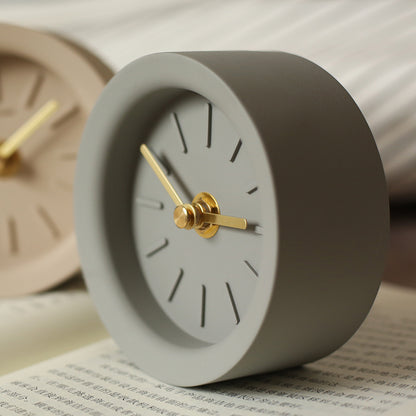 Reloj de Mesa Redondo Minimalista de Cemento – Estilo Industrial Nórdico y Silencioso