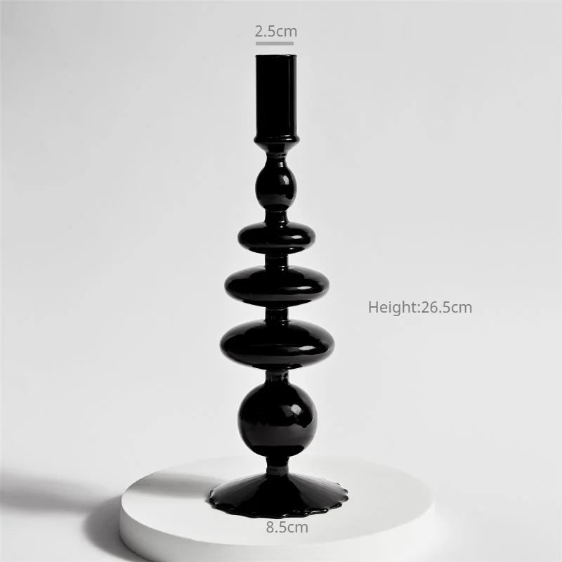 Florero de Vidrio Negro Creativo – Portavelas Decorativo Nórdico para Escritorio y Hogar