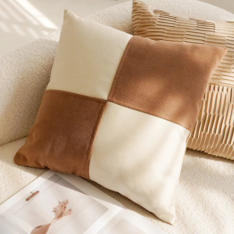 Funda de Almohadón Vintage Nórdica 45x45 cm – Marrón Crema, Estilo Simple y Sofisticado