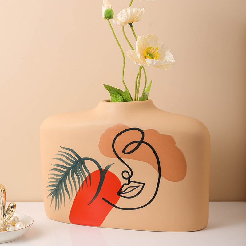 Florero de Cerámica Pintada Estilo Nórdico – Decoración para Living y Hogar