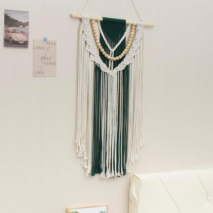 Tapiz Macramé Boho Verde con Cuentas 70x40 cm