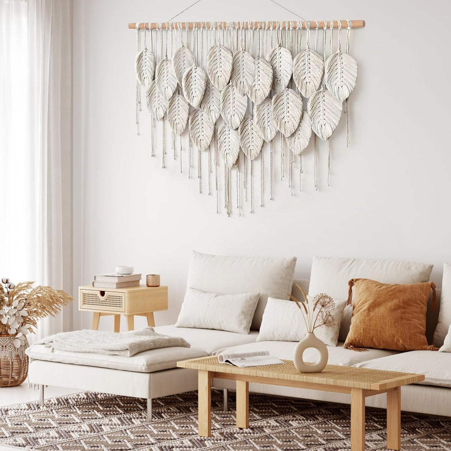 Tapiz Macramé Beige con Hojas Boho