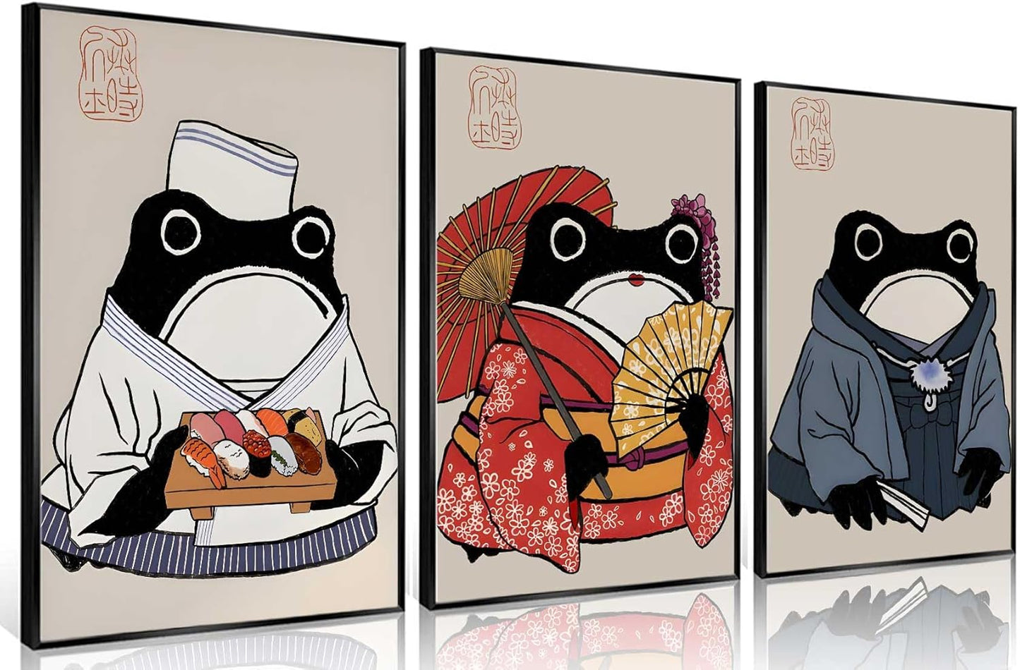 Set Láminas Japonesas Ranas 3x 30x40
