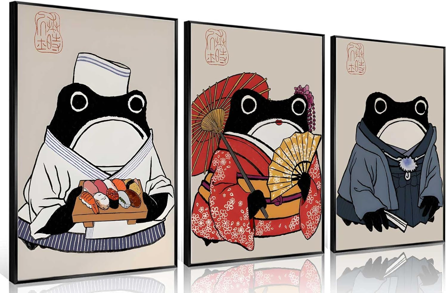 Set Láminas Japonesas Ranas 3x 30x40