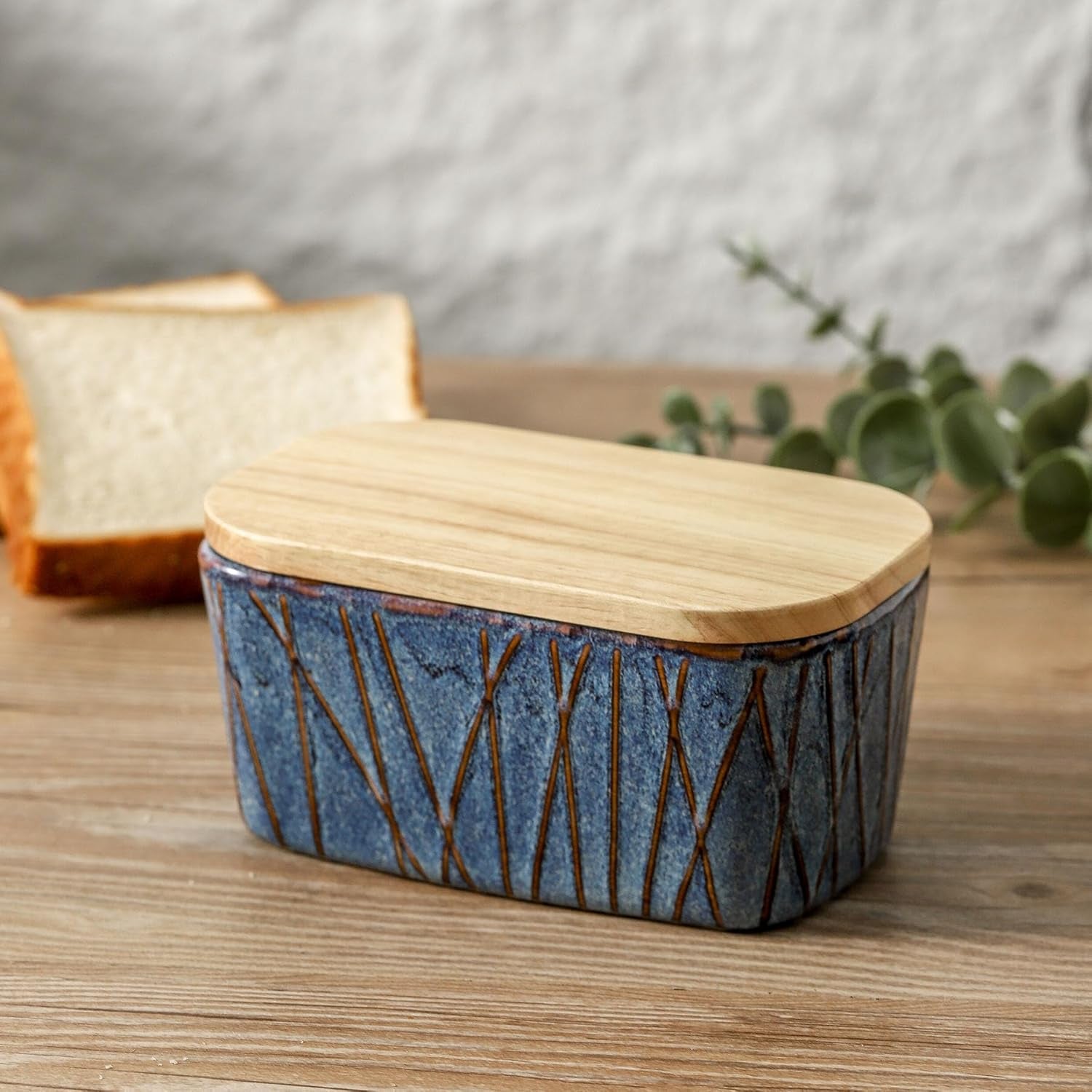 Mantequera Cerámica Tapa Madera 6x3,5