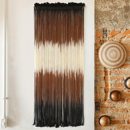 Tapiz Macramé Marrón Boho con Flecos 38x110 cm