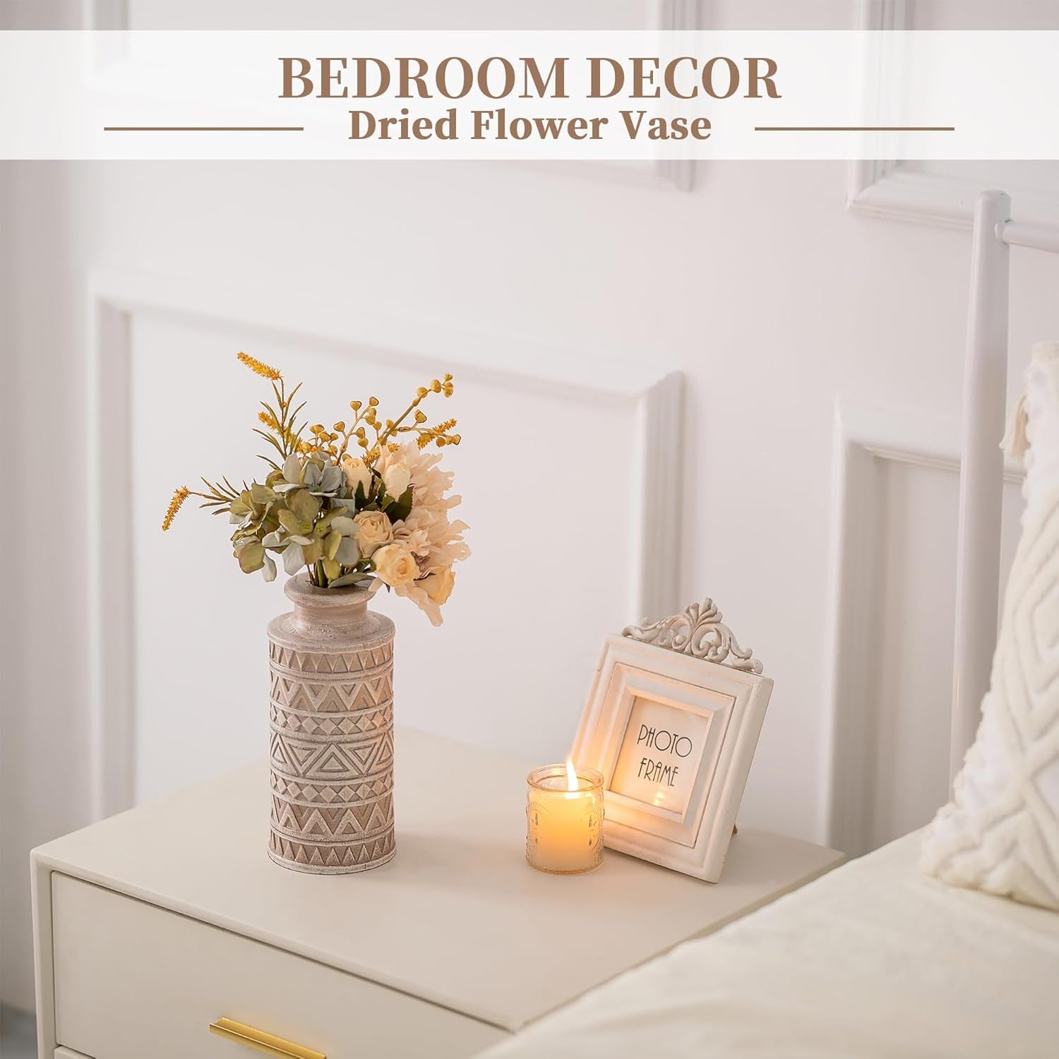 Jarrón Boho de Madera Tallada – Estilo Farmhouse