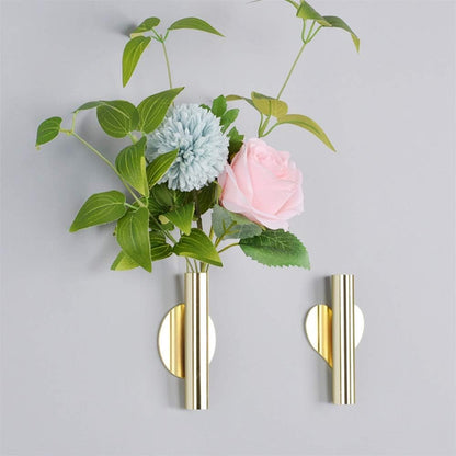 Florero de Pared Redondo Estilo Nórdico en Oro – Jarrón Decorativo con Fijación Adhesiva