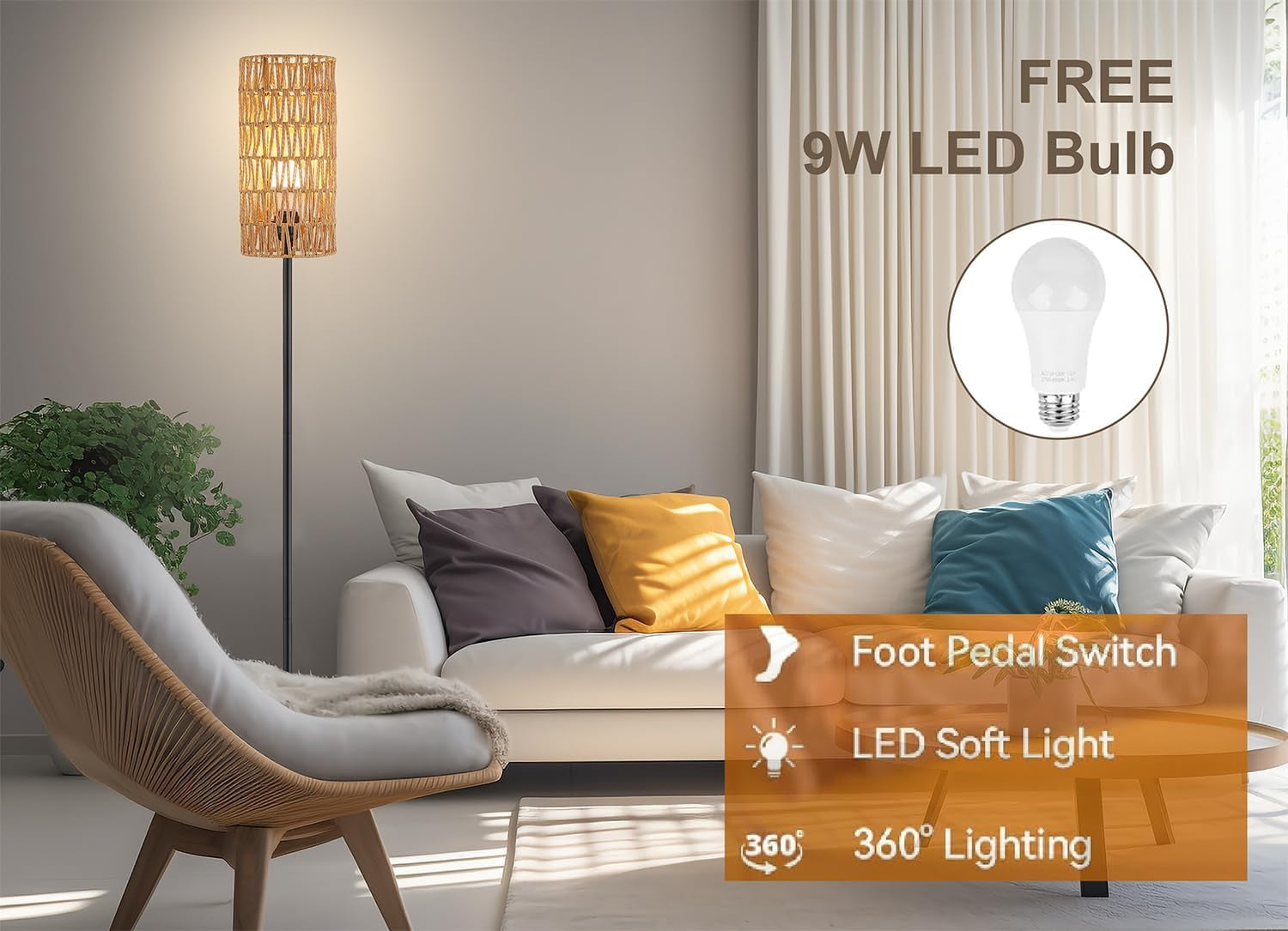 Lámpara de Pie Rattan Natural