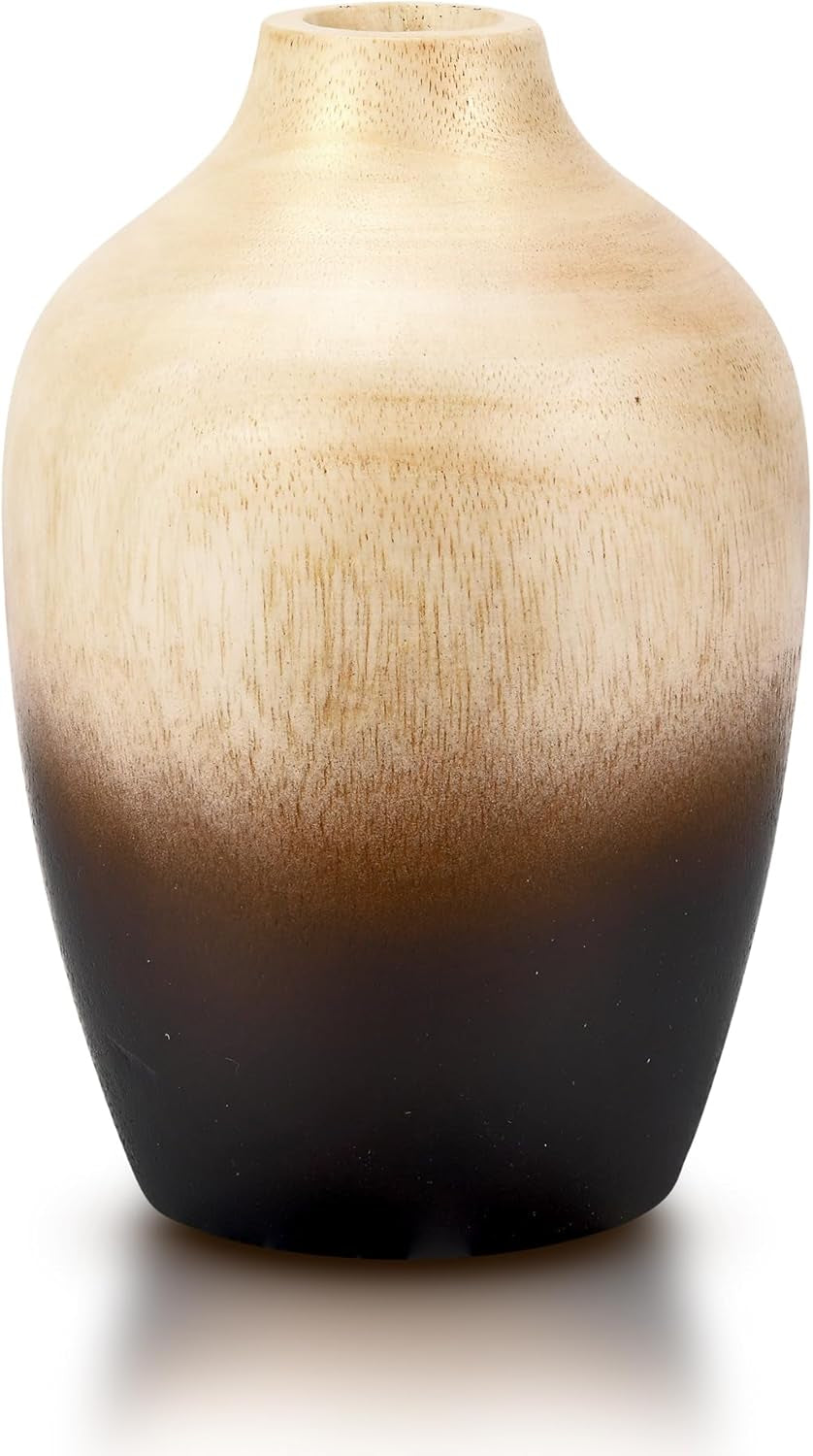 Jarrón de Madera de Mango Tallado a Mano 15 cm