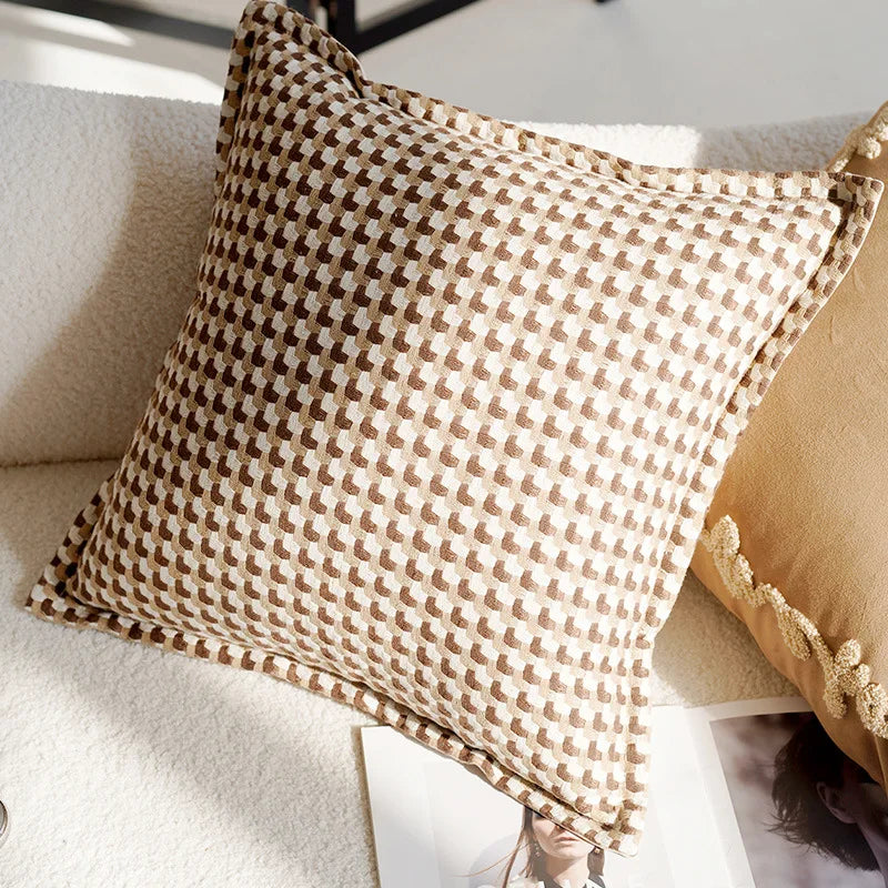 Funda de Almohadón Vintage Nórdica 45x45 cm – Marrón Crema, Estilo Simple y Sofisticado
