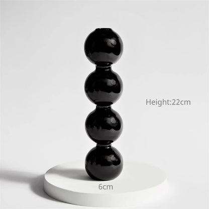 Florero de Vidrio Negro Creativo – Portavelas Decorativo Nórdico para Escritorio y Hogar